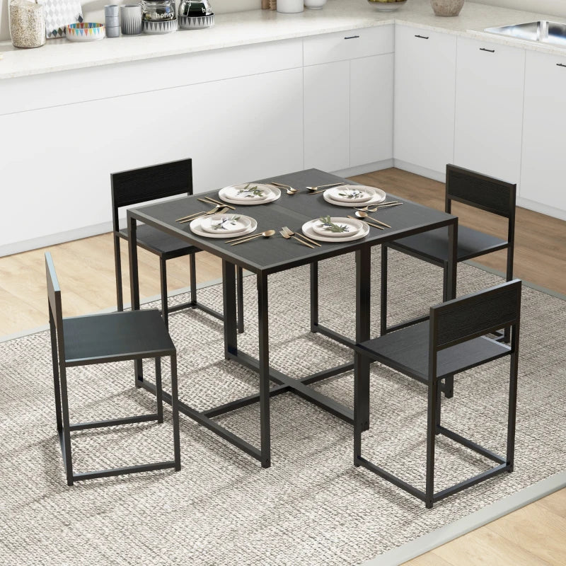 Compact Dining Table and Chairs Set for Small Spaces - Rectangular Steel Frame Dining Room Set in Black