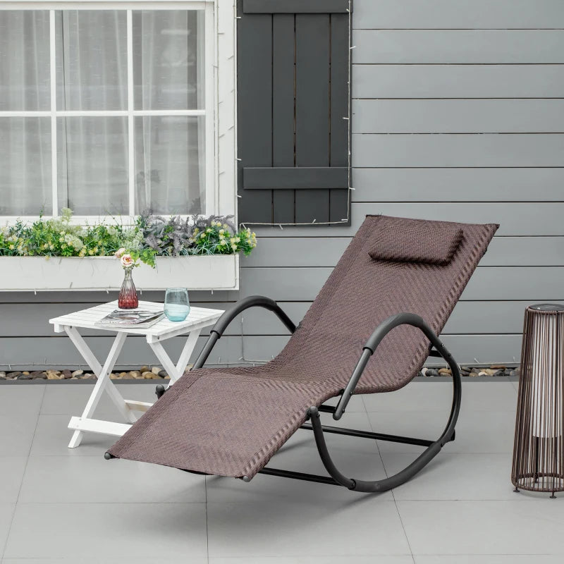 Brown Rocking Patio Chair with Removable Pillow