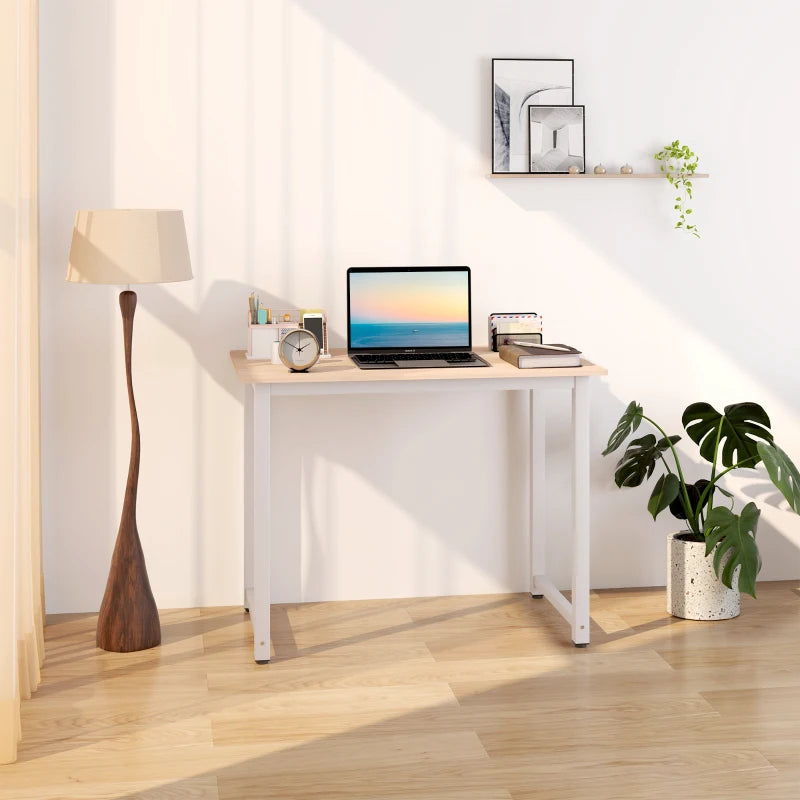 Modern White Computer Desk - 100x60cm Writing Table for Home Office & Study - Sturdy Metal Frame, Easy Assembly