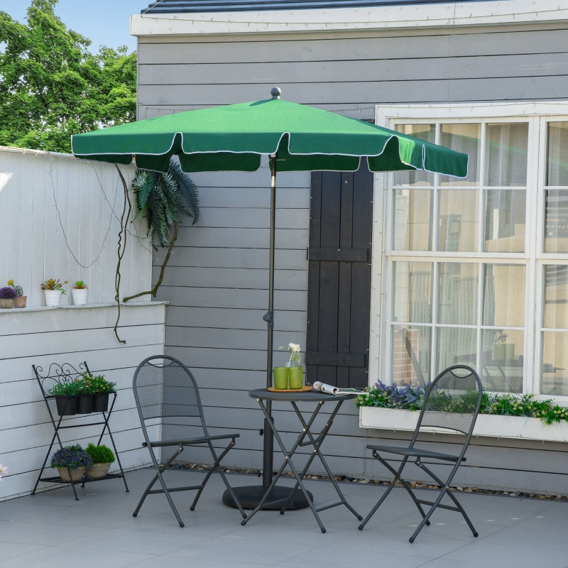 Green Rectangular Garden Parasol Umbrella with Ruffles, Aluminium Pole - 2 x 1.3m