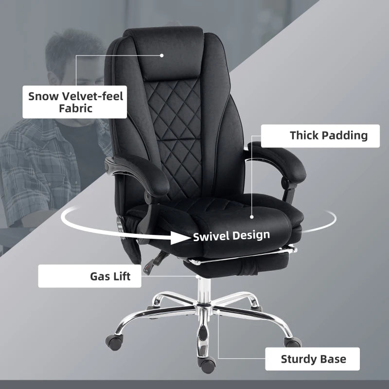 Vinsetto Heated Reclining Massage Office Chair with Adjustable Height & Footrest - Ergonomic Black Computer Chair
