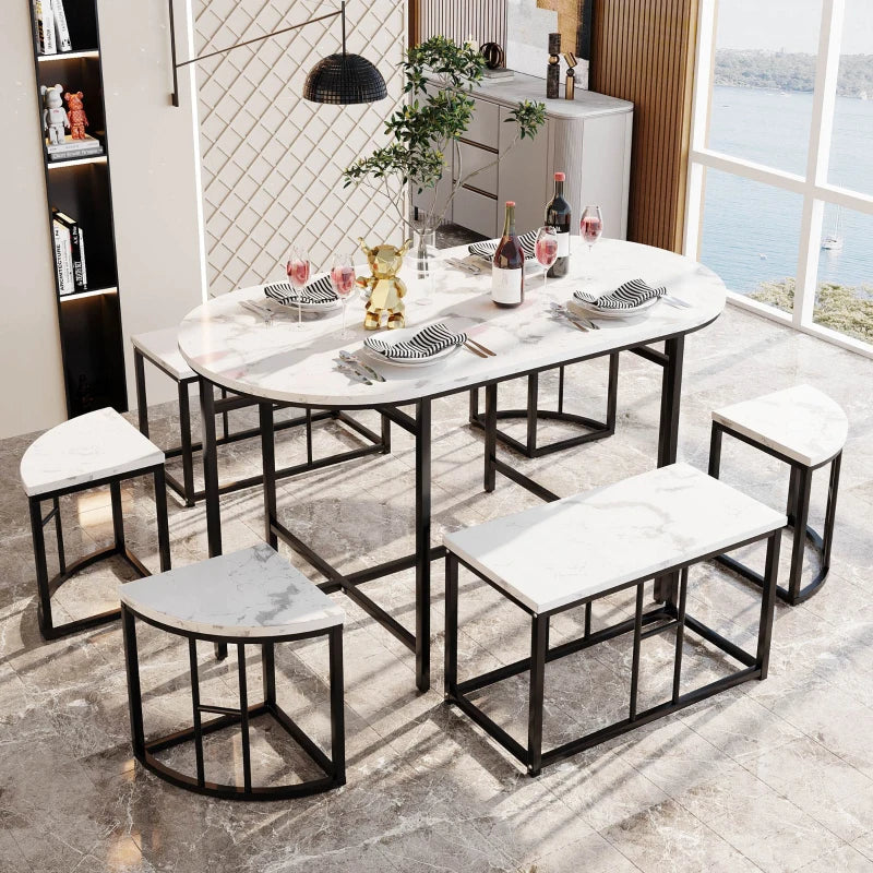 Modern Luxury 6-Seater Dining Table Set with Cushioned Chairs, Gold-Plated Iron Frames, Black MDF - Elegant Dining Room Furniture