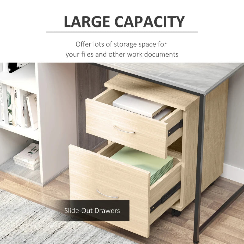Oak Two Drawer Filing Cabinet on Wheels - Stylish and Functional Storage Solution for Home or Office
