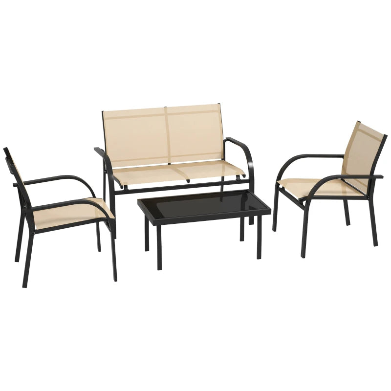 Four-Piece Curved Steel Garden Dining Set in Beige and Grey for Outdoor Relaxation