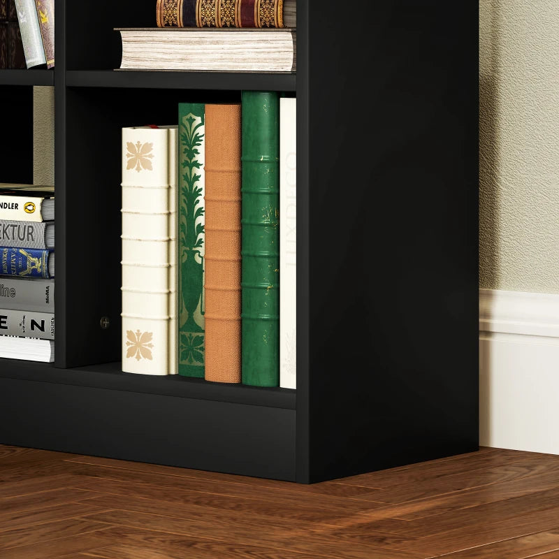 Tall Black Bookshelf with Drawer - Freestanding Bookcase for Bedroom, Living Room & Home Office Storage Solution
