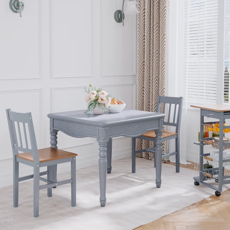 Set of 2 Grey Dining Chairs with Slat Back - Pine Wood Kitchen Chairs for Living Room & Dining Room