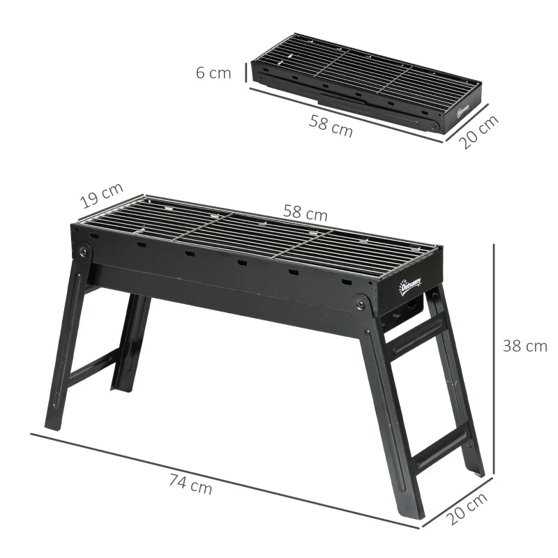 Portable Foldable Charcoal Grill - Compact Black BBQ for Outdoor Cooking and Camping