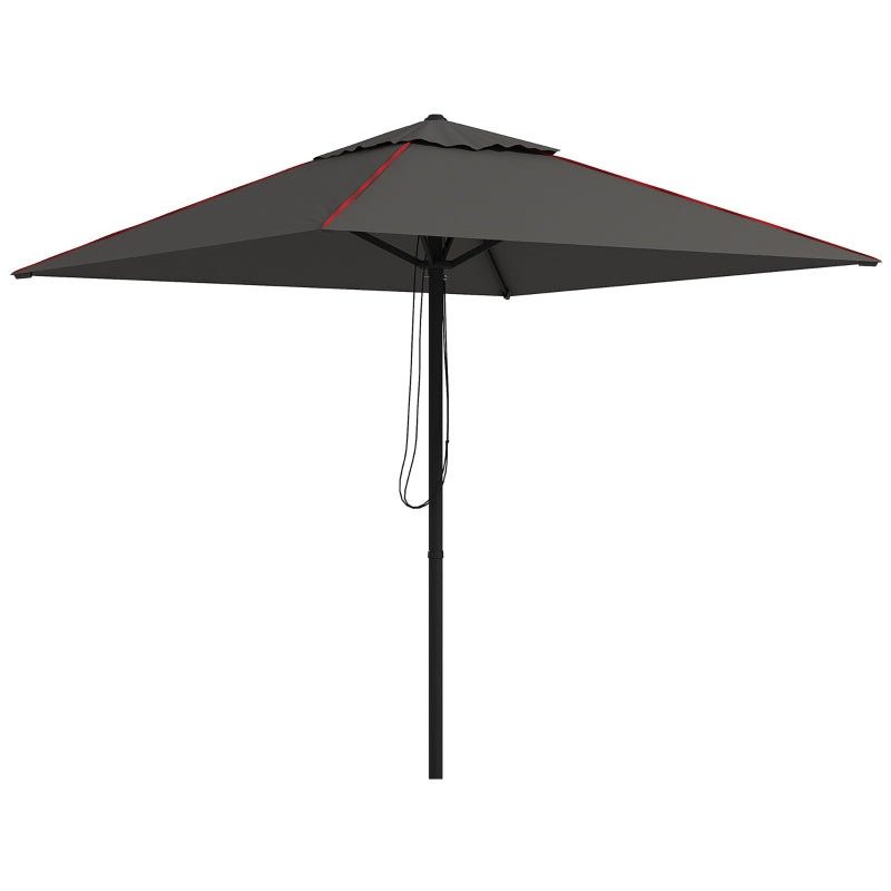 Square Canopy Parasol with Contrast Piping - Grey/Red, 215cm