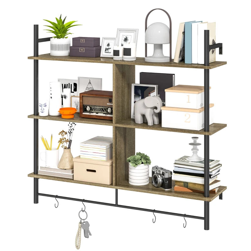 Three-Tier Floating Shelf - Stylish Grey Wood Effect Wall Storage for Home Decor and Organization