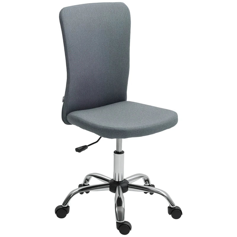 Armless Grey Fabric Swivel Office Chair - Height Adjustable Makeup Vanity Chair with Wheels for Home Study & Bedroom