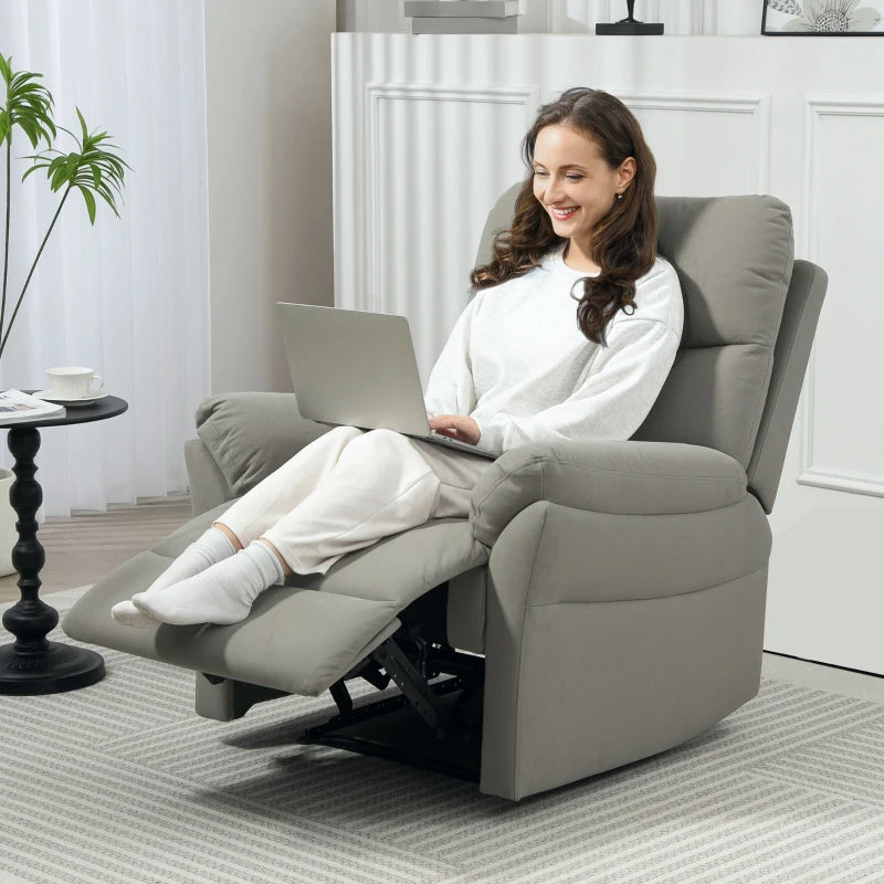 Grey Manual Reclining Armchair with Footrest - 140° Comfort for Living Room or Office