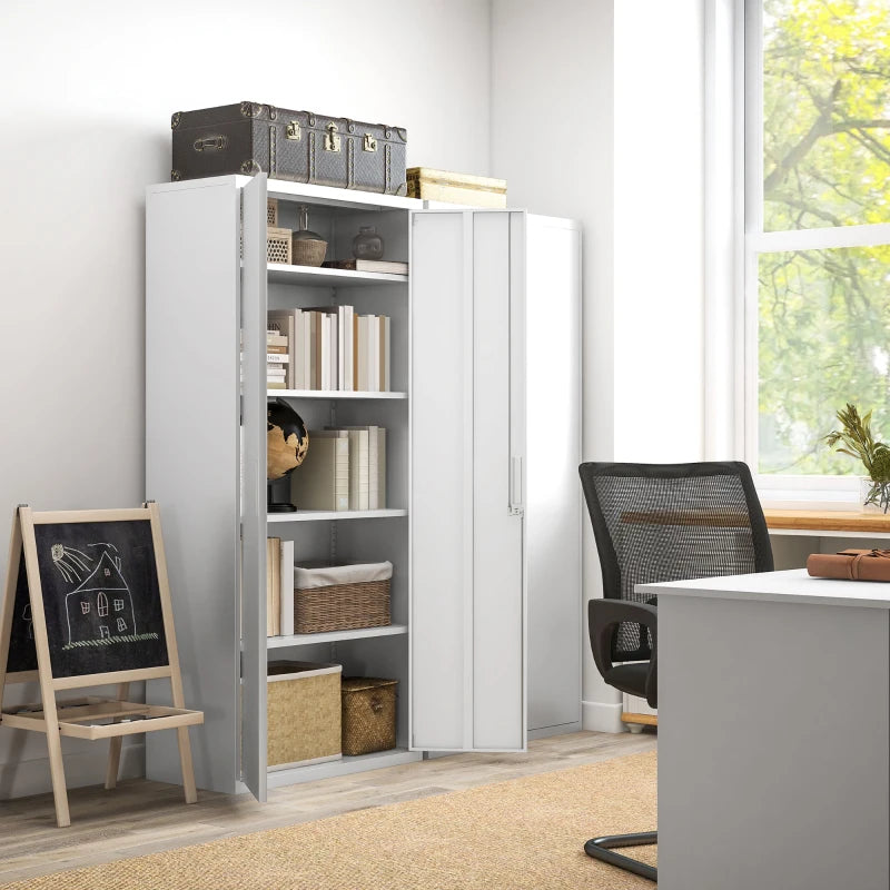 Lockable Metal Filing Cabinet - White Office Storage with 5 Adjustable Shelves for Secure Document Organization