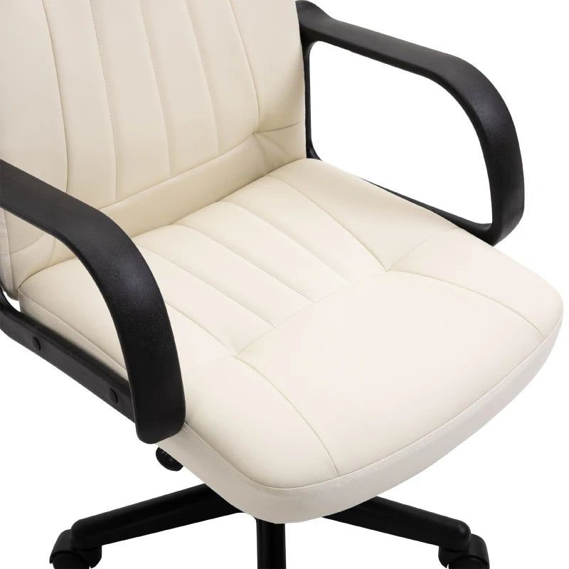 Cream White PU Leather Office Chair - Adjustable Height, Swivel Wheels, Perfect for Home Office & Study