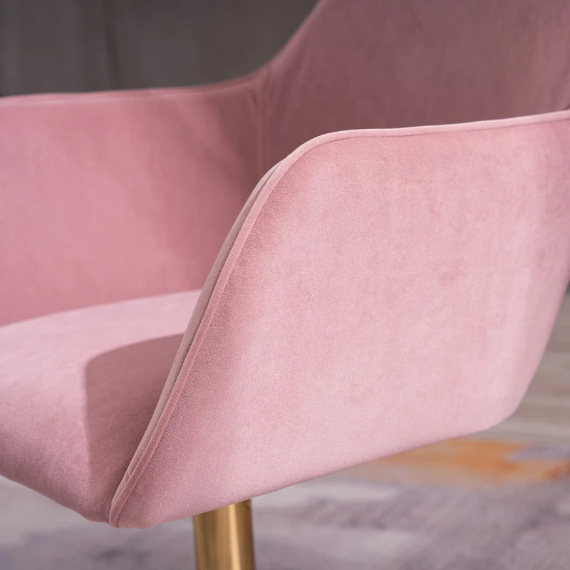 Elegant Pink Velvet Swivel Office Chair with Gold Legs and Ergonomic Backrest, Adjustable Height, 58x58x86 cm
