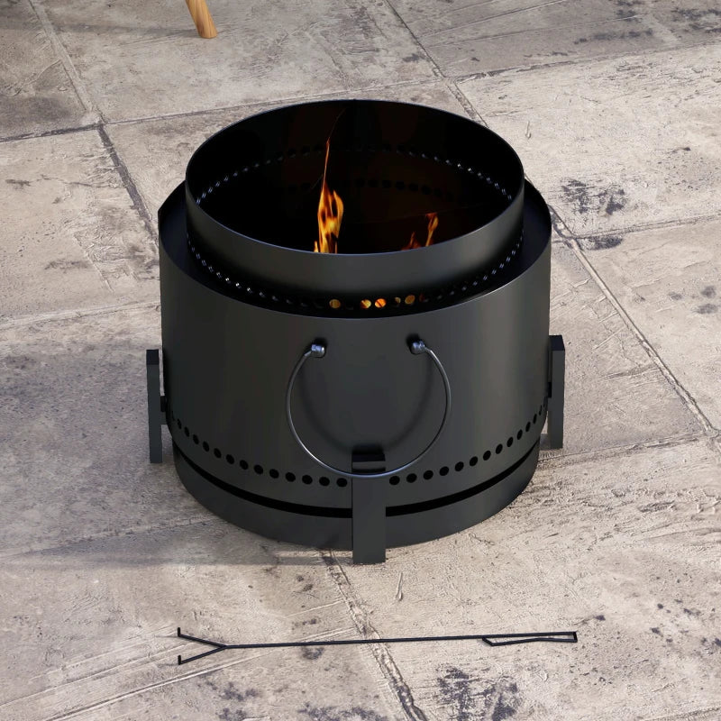 Portable Smokeless Fire Pit with Ash Catcher - 37cm Metal Wood Burning Firepit for Garden, Camping & Bonfire Parties - Black