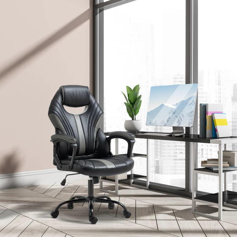 Vinsetto Gaming Chair - Ergonomic Desk Chair with Breathable PU Leather, Soft Armrests & Rolling Wheels for Adults - Black