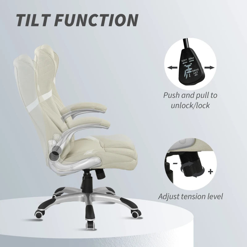 Vinsetto Beige Linen-Look Office Chair - Adjustable Height & Tension for Comfort | Stylish Ergonomic Design