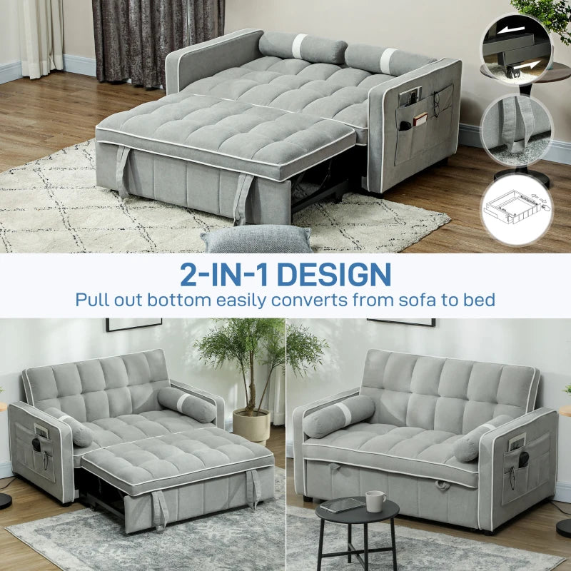 Light Grey Two-Seater Linen-Look Sofa Bed for Stylish Living Spaces