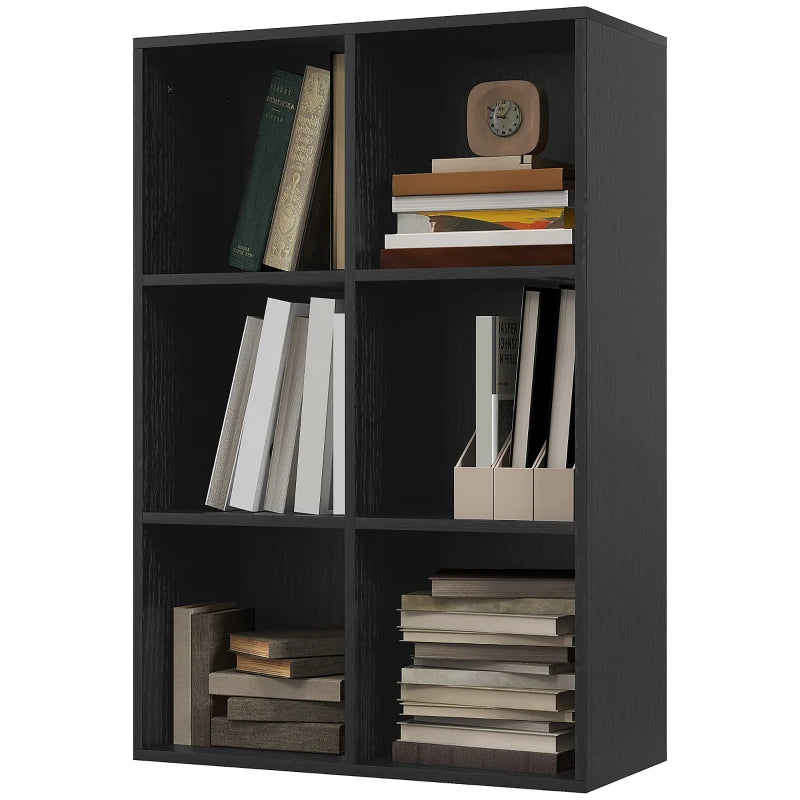 Stylish Six-Cube Bookcase in Black Wood Effect - Modern Storage Solution for Home or Office Organization