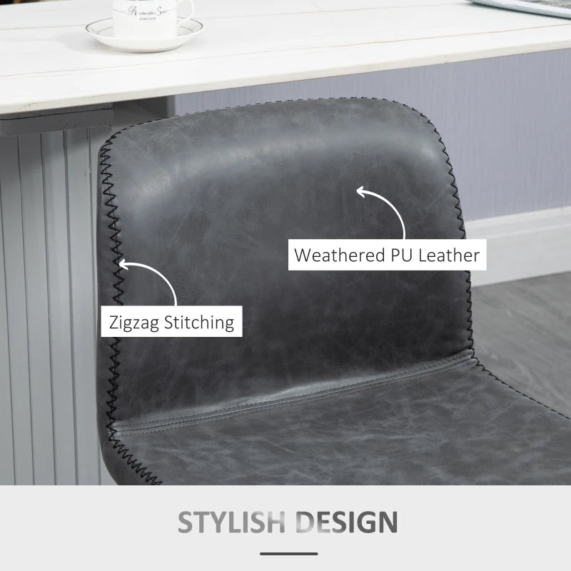 Set of 2 Dark Grey PU Leather Bar Stools with Backrest & Footrest for Kitchen, Counter & Breakfast Bar