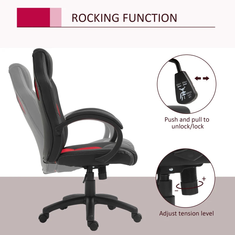 Vinsetto Black Faux Leather Swivel Office Chair with Wheels & Armrests - Ergonomic Computer Desk Chair for Home Office