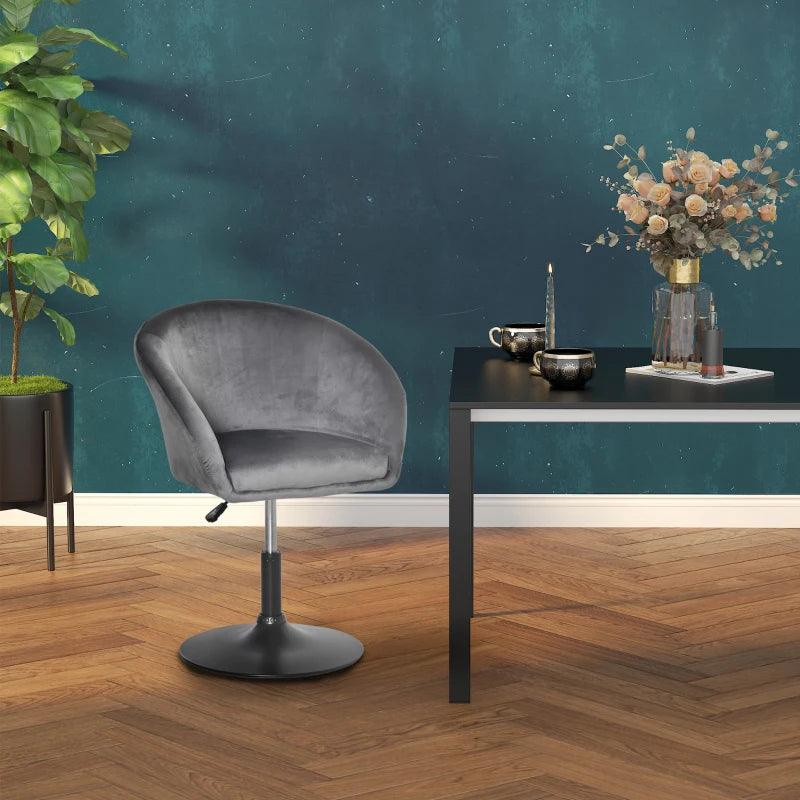 360° Swivel Velvet Upholstered Dressing Table Chair - Adjustable Height Tub Seat for Bedroom Makeup - Grey