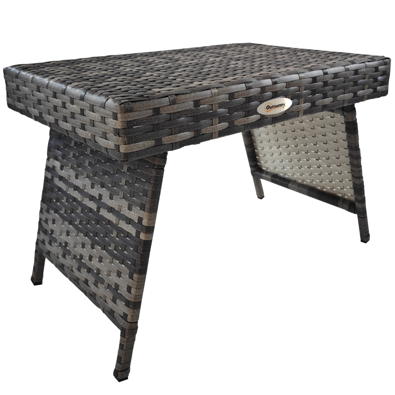Foldable Metal Frame Rattan Outdoor Coffee Table Mixed Grey