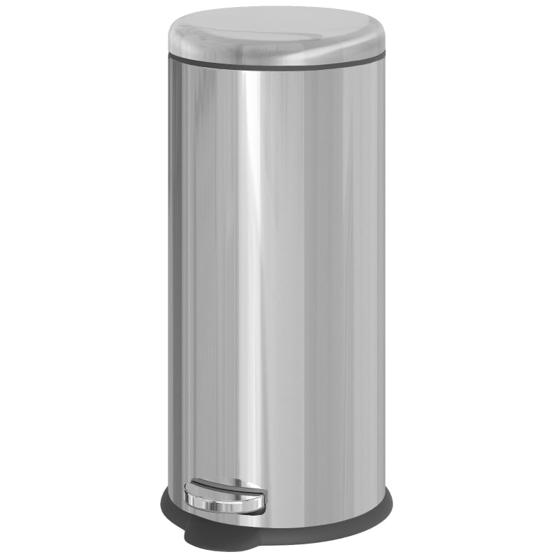 30L Stainless Steel Foot Pedal Bin with Lid - Modern Silver Metal Kitchen Garbage Rubbish Waste Container