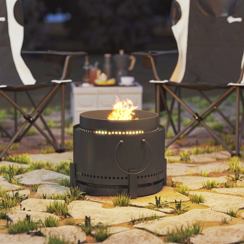 Portable Smokeless Fire Pit with Ash Catcher, 37cm Wood Burning Firepit for Garden Camping