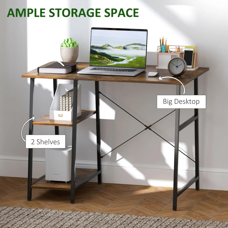 Industrial-Style Brown and Black Work Desk with Shelves - Modern Home Office Furniture for Productivity and Style