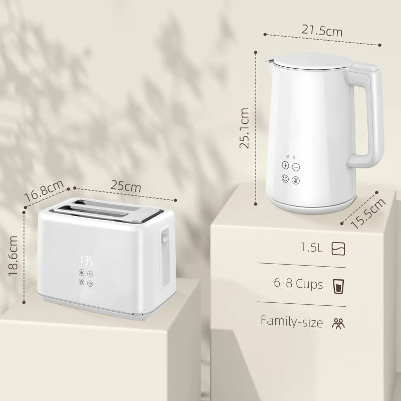 Polished Stainless Steel White Kettle and Toaster Set - Modern Kitchen Appliances for Stylish Cooking and Brewing