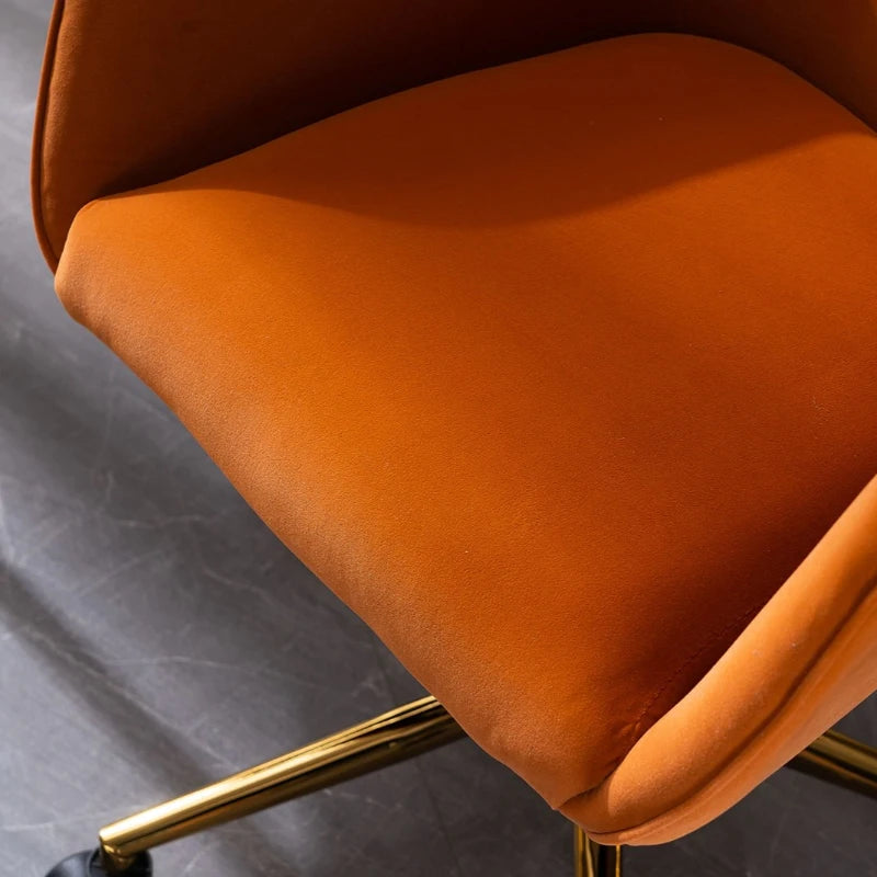 Velvet Adjustable Height Swivel Executive Office Chair with Gold Legs - Stylish Orange, 58x58x86 cm for Modern Offices