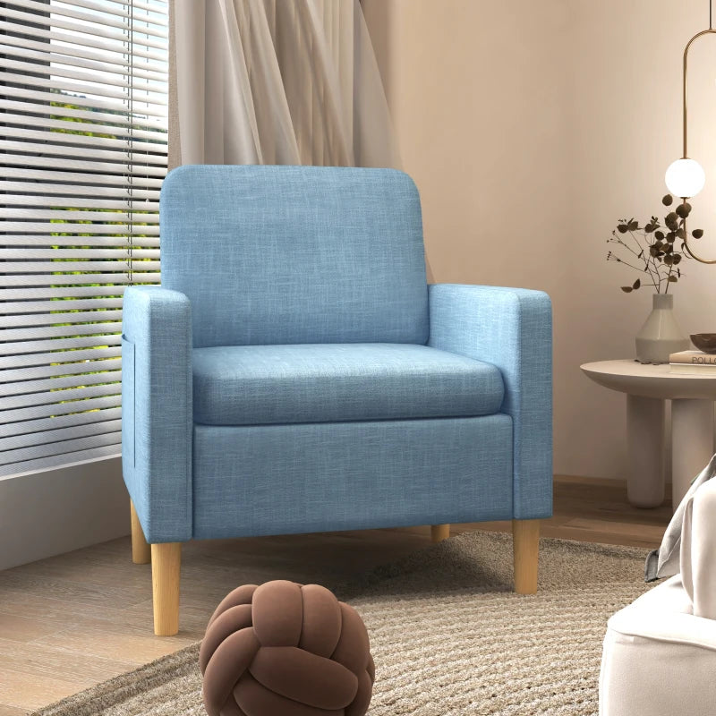 Stylish Upholstered Accent Chair for Living Room, Bedroom or Home Office - Comfy Blue Fireside Armchair