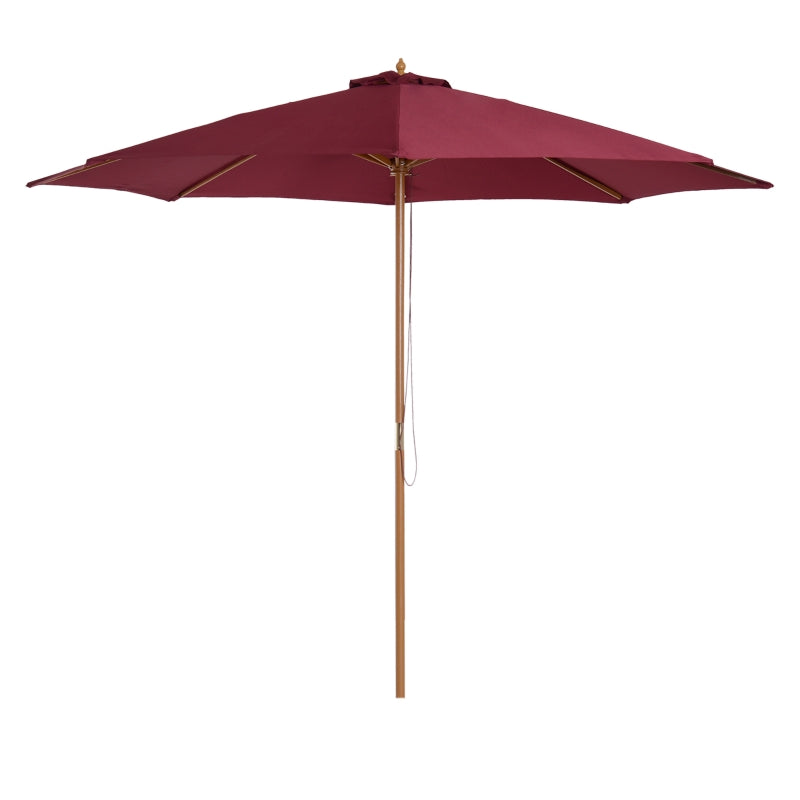 Wine Red 3m Wooden Patio Umbrella with Pulley Mechanism