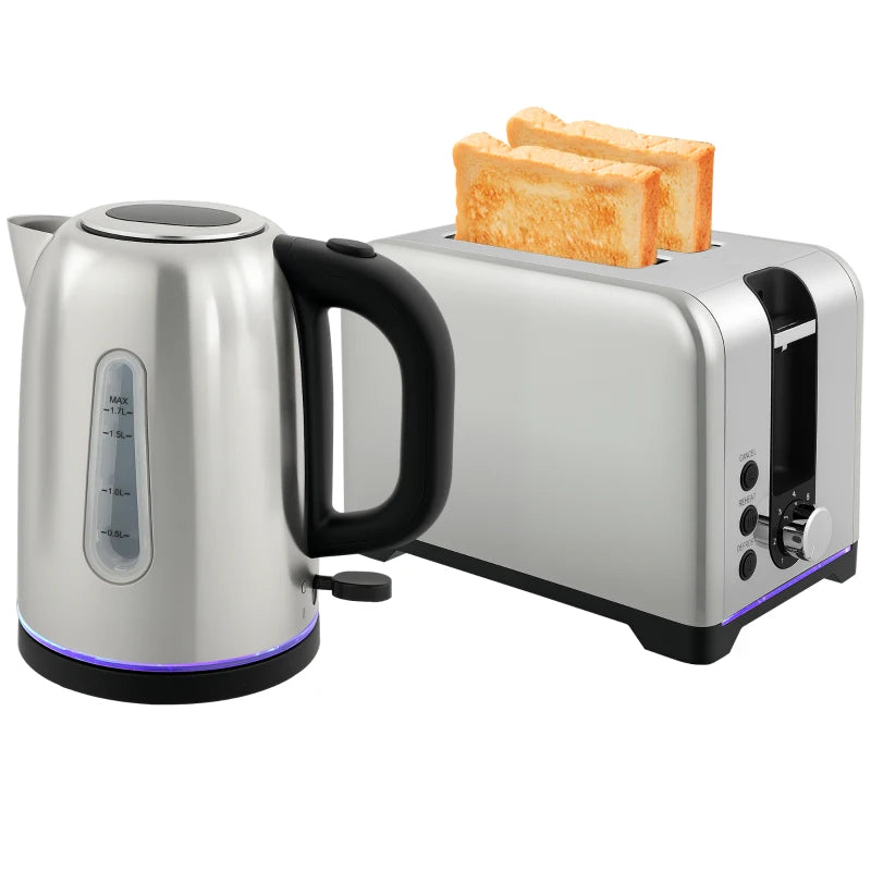 Elegant Silver Tone Toaster and Kettle Set - Modern Kitchen Essentials for Perfect Toast and Boiling Water