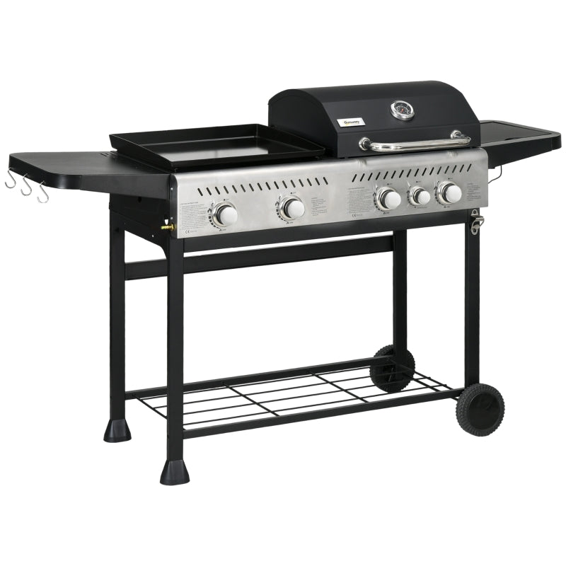 15kW Deluxe Gas BBQ with Grill, Plancha, Side Burner - Black