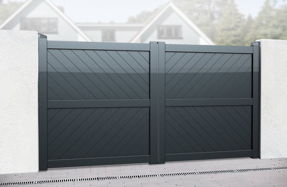 Readymade Aluminium Double Swing Driveway Gate - Diagonal Solid Infill