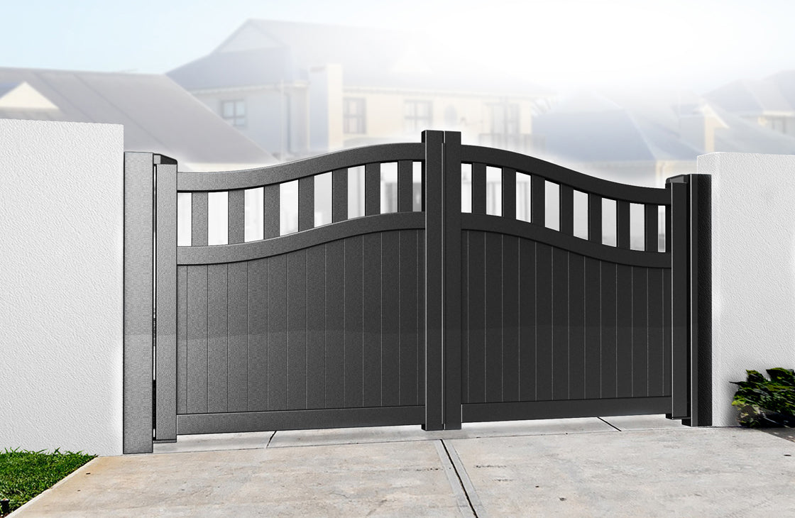 Readymade Bell Curved Top Aluminium Driveway Gates With Solid Mixed Infill