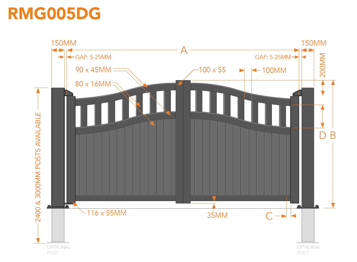 Readymade Bell Curved Top Aluminium Driveway Gates With Solid Mixed Infill