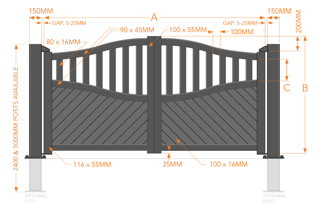 Readymade Bell Curved Top Aluminium Driveway Gates With Solid Diagonal Infill