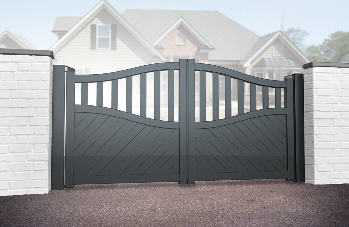 Readymade Bell Curved Top Aluminium Driveway Gates With Solid Diagonal Infill