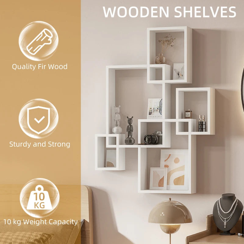 Floating Wall Mounted Interlocking Cube Shelves - Stylish White Display Shelves for Living Room, Bedroom & Hallways