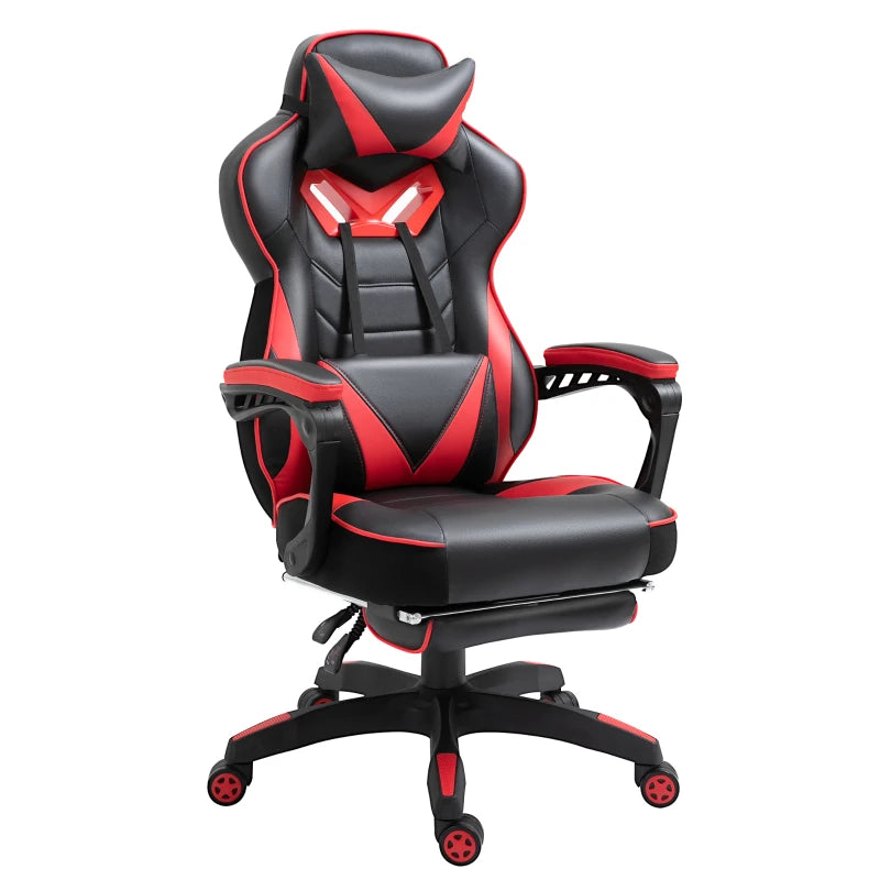 Vinsetto Racing Gaming Chair with Lumbar Support & Footrest - PU Leather Gamer Desk Chair with Headrest & Swivel Wheels, Red