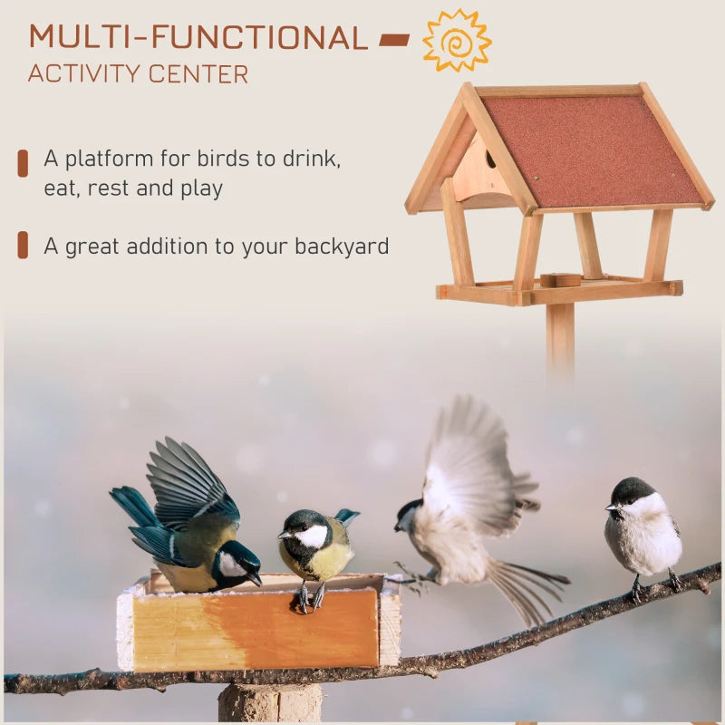Wooden Freestanding Bird Table Feeding Station for Garden - 139cm Height, Natural Wood Design, Perfect Outdoor Bird Feeder