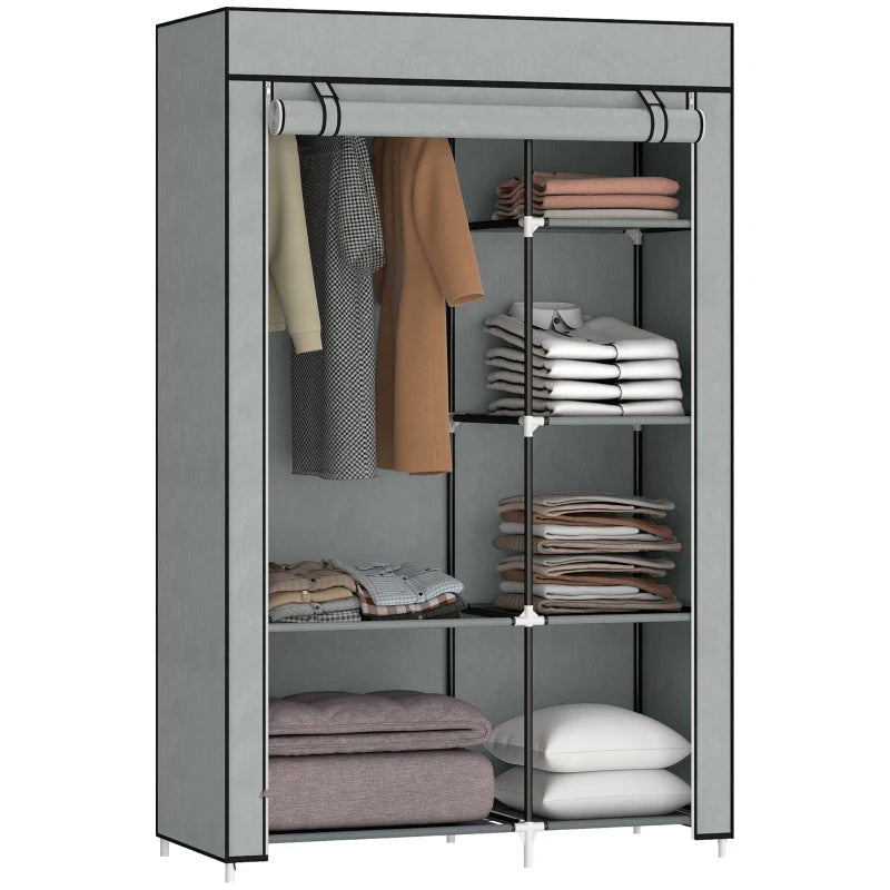 Portable Fabric Wardrobe with 6 Shelves and Hanging Rail Light Grey 103x43x162.5 cm