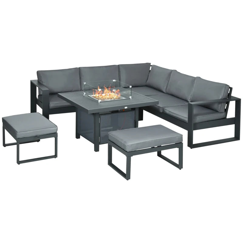 Grey Aluminium Corner Sofa Set With Fire Pit Table