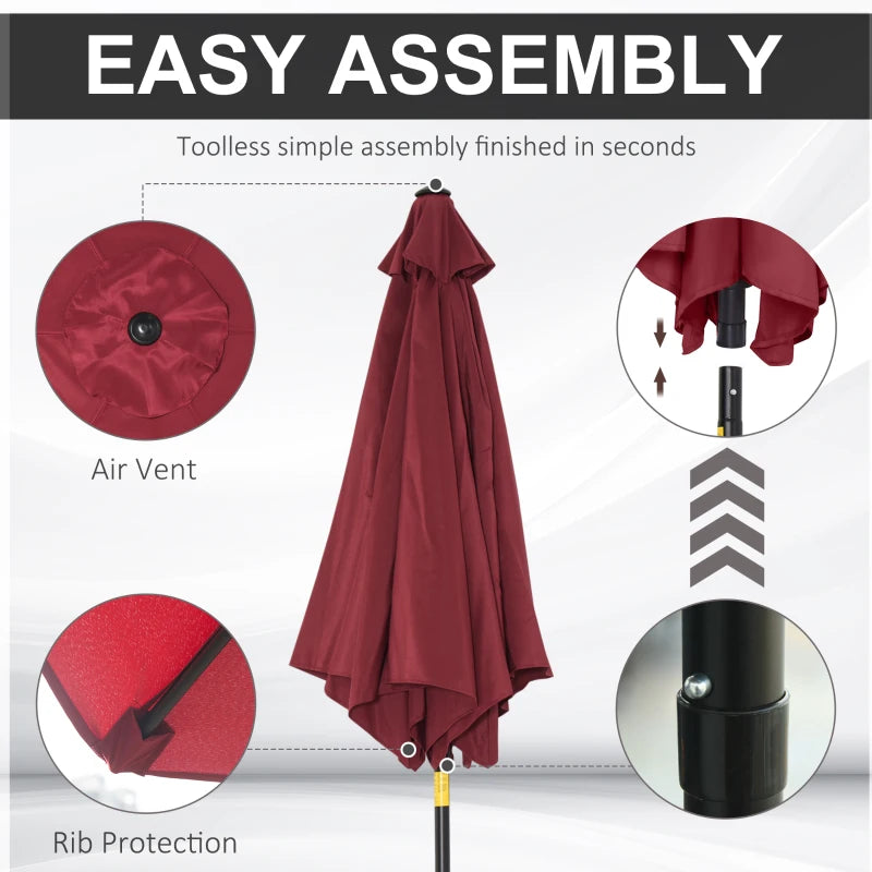 Red 2.7M Tilt Crank Garden Parasol Umbrella