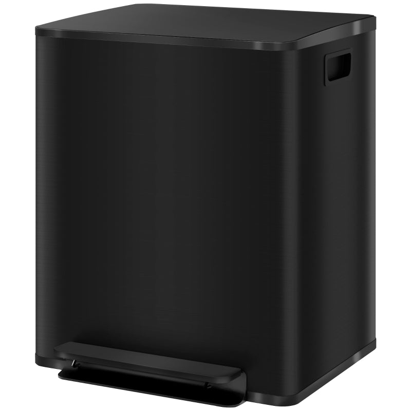 50L Dual Compartment Stainless Steel Bin with Deodoriser Holders - Stylish Black Trash Can for Home & Kitchen