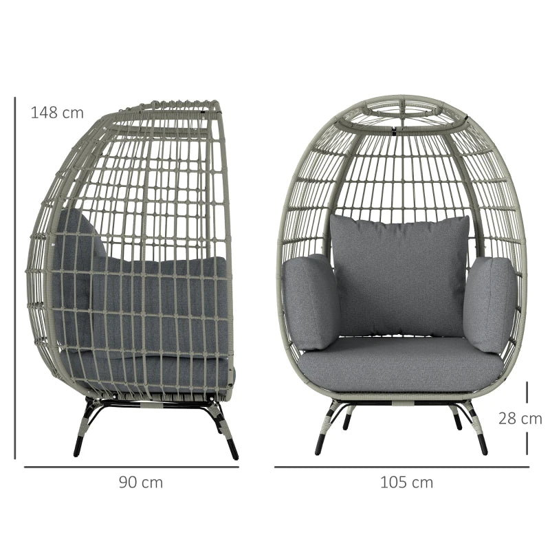 Stylish Rattan Egg Chair with Cushions and Pillows in Charcoal Grey for Outdoor Relaxation