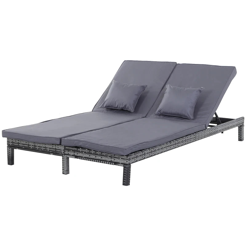 Grey Rattan Double Chaise Lounger with Cushion